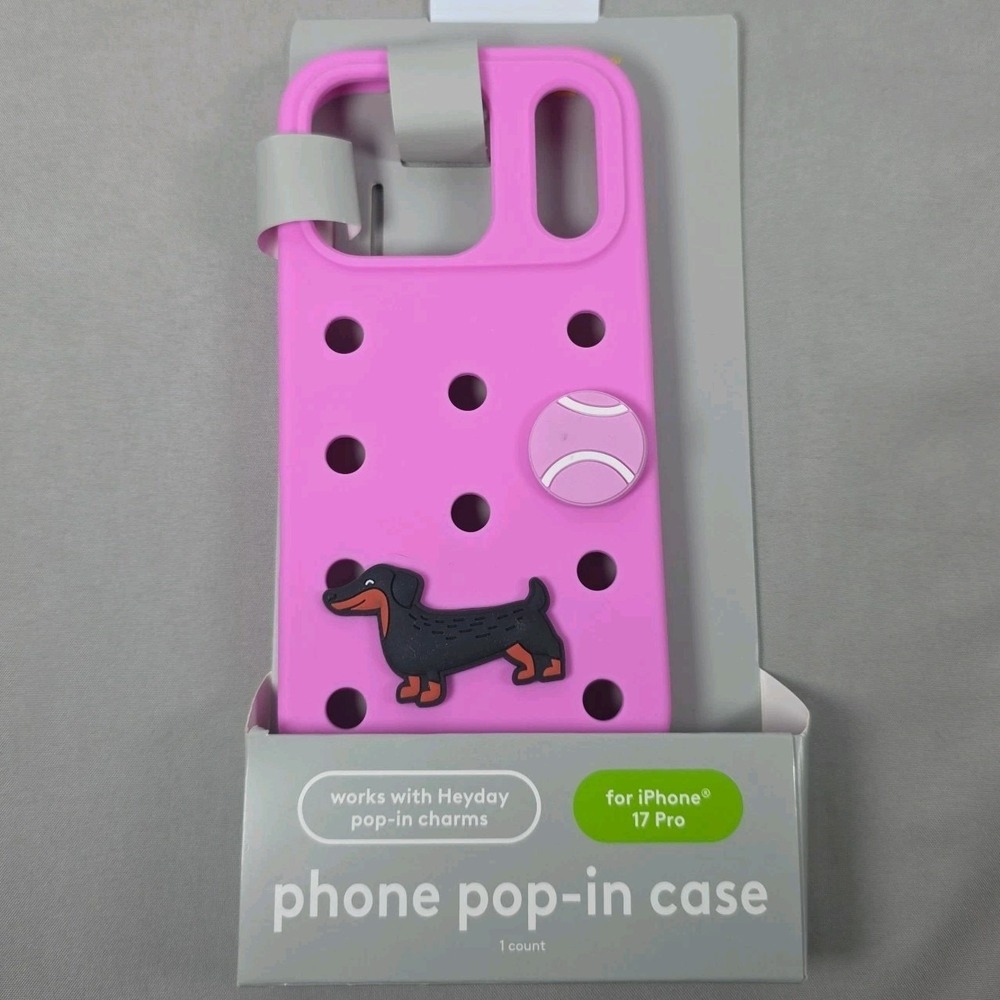 Heyday Pop In Phone Case iPhone 17 Pro Silicone Charms Dachshund Dog Pink